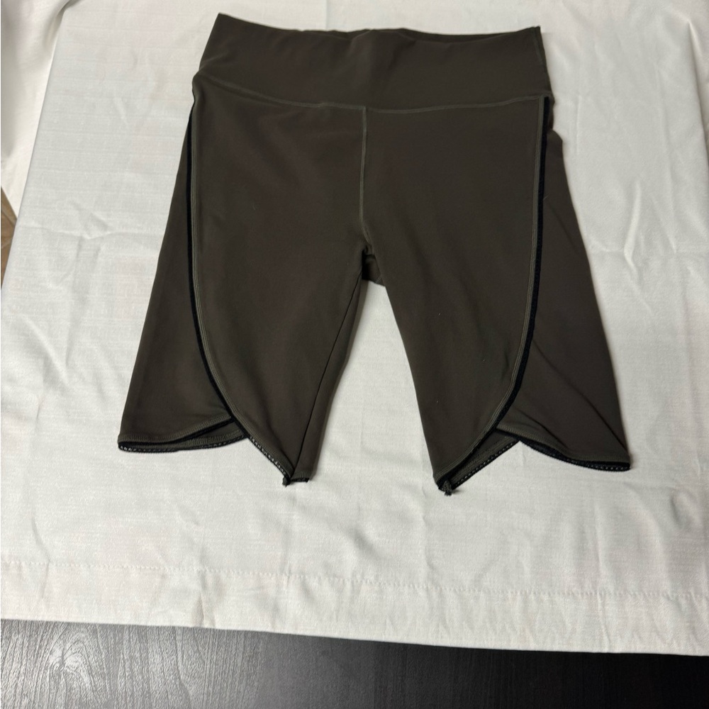 Green Bike Shorts with Compression Fit High Waistband